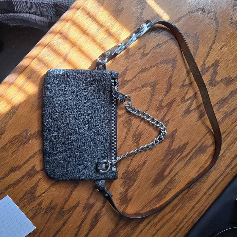 Michael Kors Black Textured Wallet with Chain
